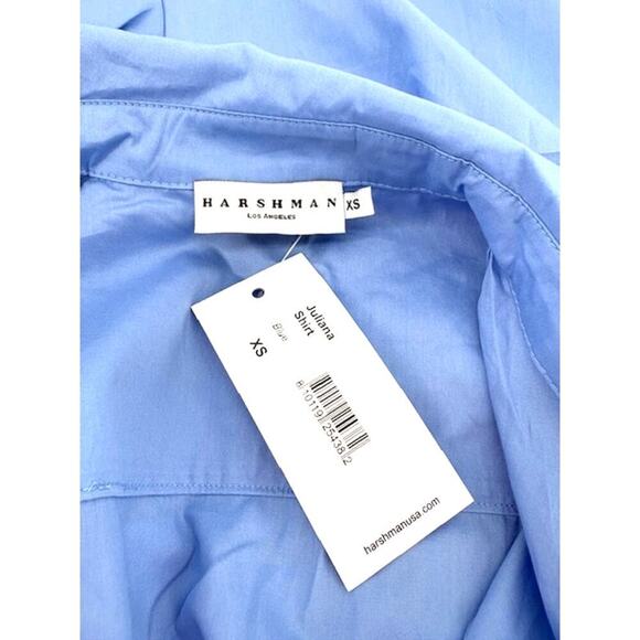 Harshman “Juliana” Ruched Sleeve Cotton Button-Front Shirt in Blue – NWT – XS - Picture 6 of 10